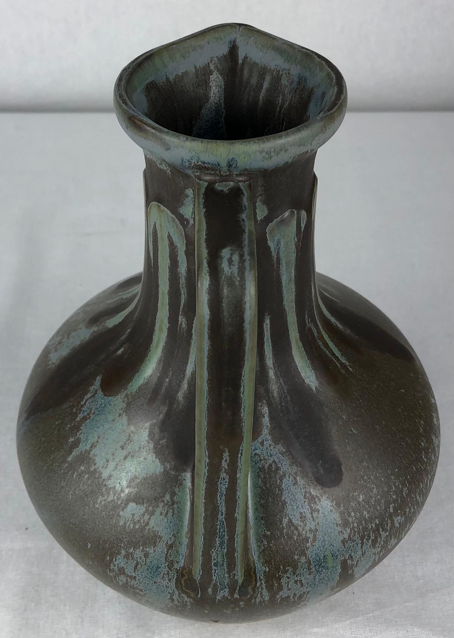 Glazed French Art Nouveau Art Deco Ceramic Vase, Signed