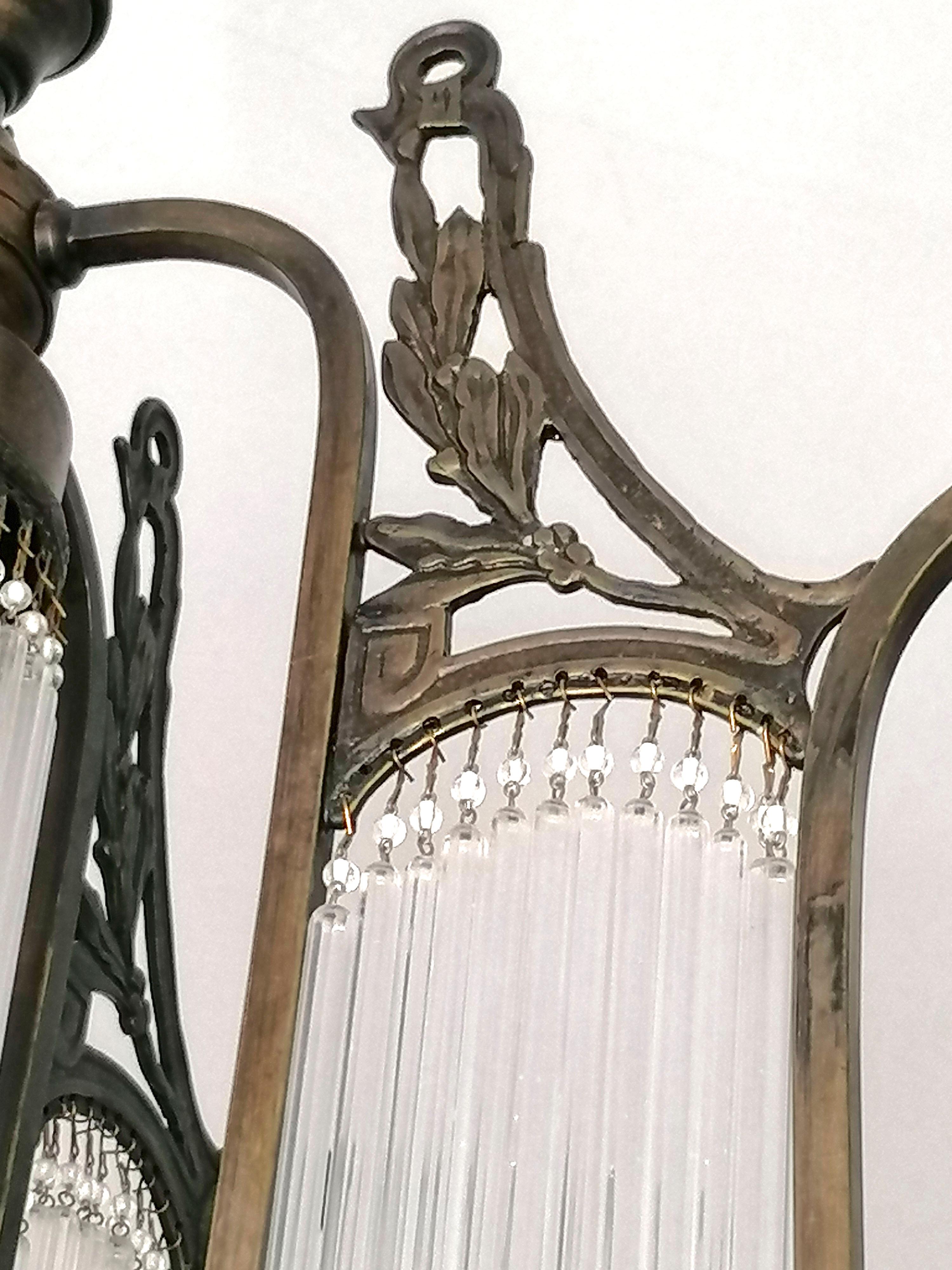 French Art Nouveau Art Deco Chandelier w Garlands and Beaded Glass Straw Fringes For Sale 4