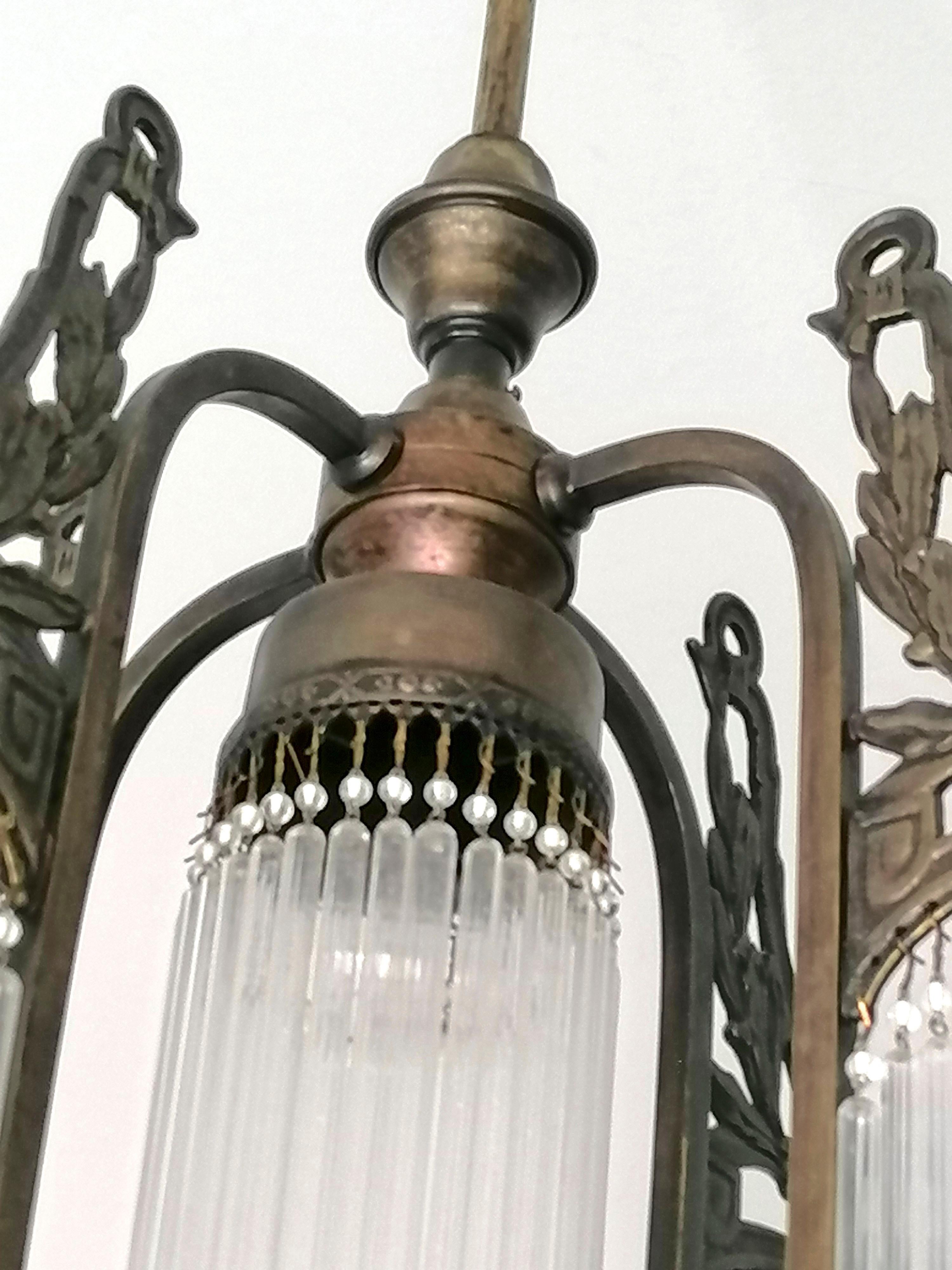 French Art Nouveau Art Deco Chandelier w Garlands and Beaded Glass Straw Fringes For Sale 2