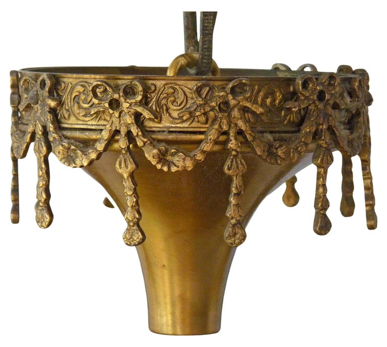 French Art Nouveau & Art Deco Chandelier,Gilt Bronze & Etched Glass Early 20th C For Sale 5