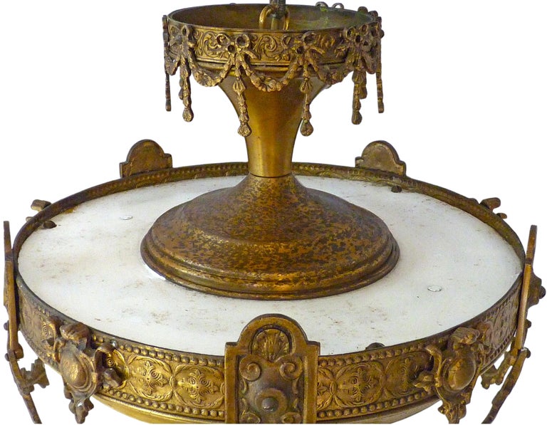 French Art Nouveau & Art Deco Chandelier,Gilt Bronze & Etched Glass Early 20th C For Sale 6