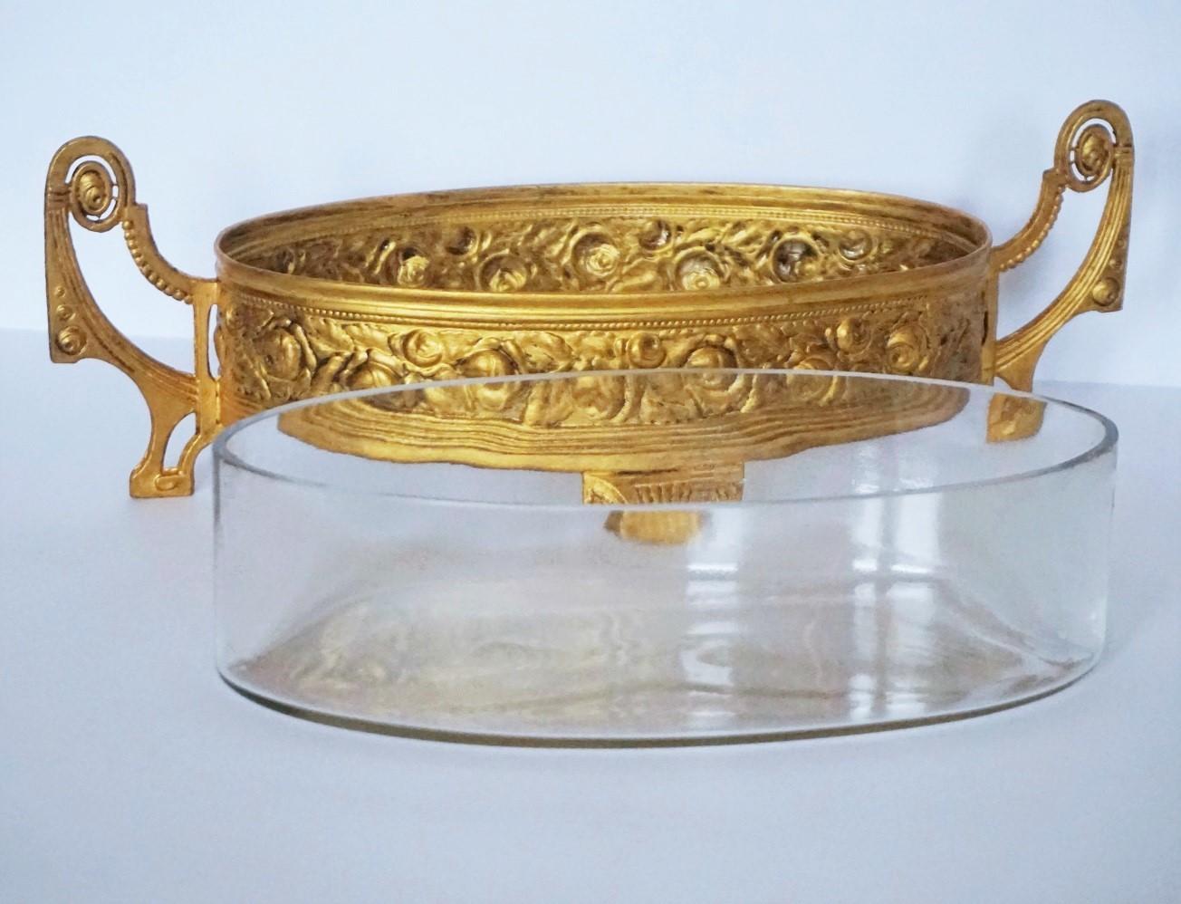 Centro de mesa francés Art Nouveau / Art Déco de cristal doré en bronce, Francia, 1910-1920 Cristal en venta