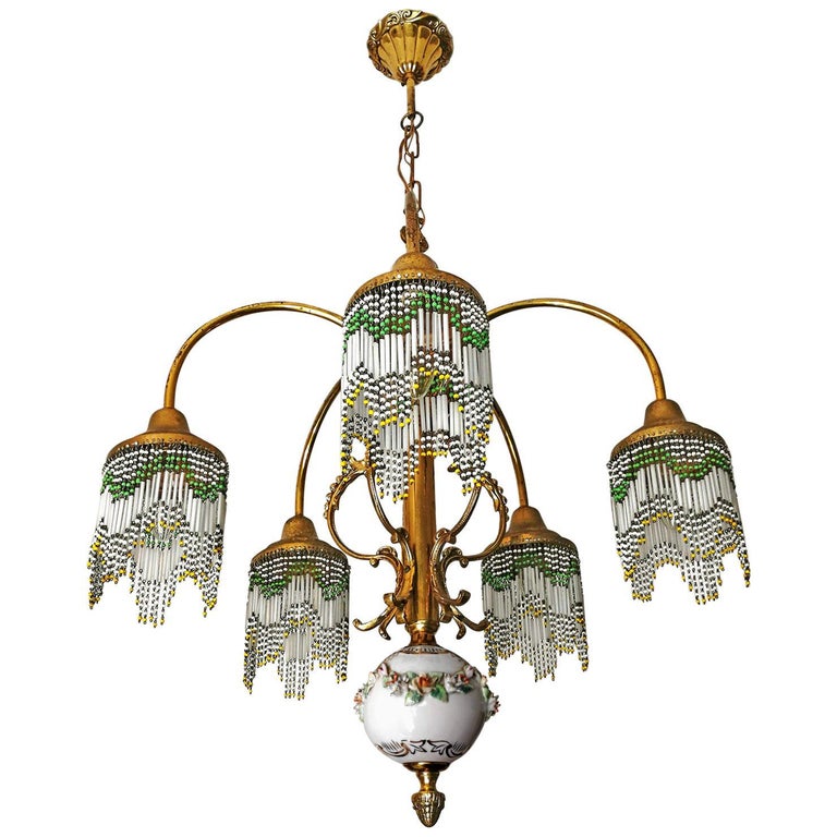 French Art Nouveau Deco Gilt Brass, French Chandelier Lamp Shades