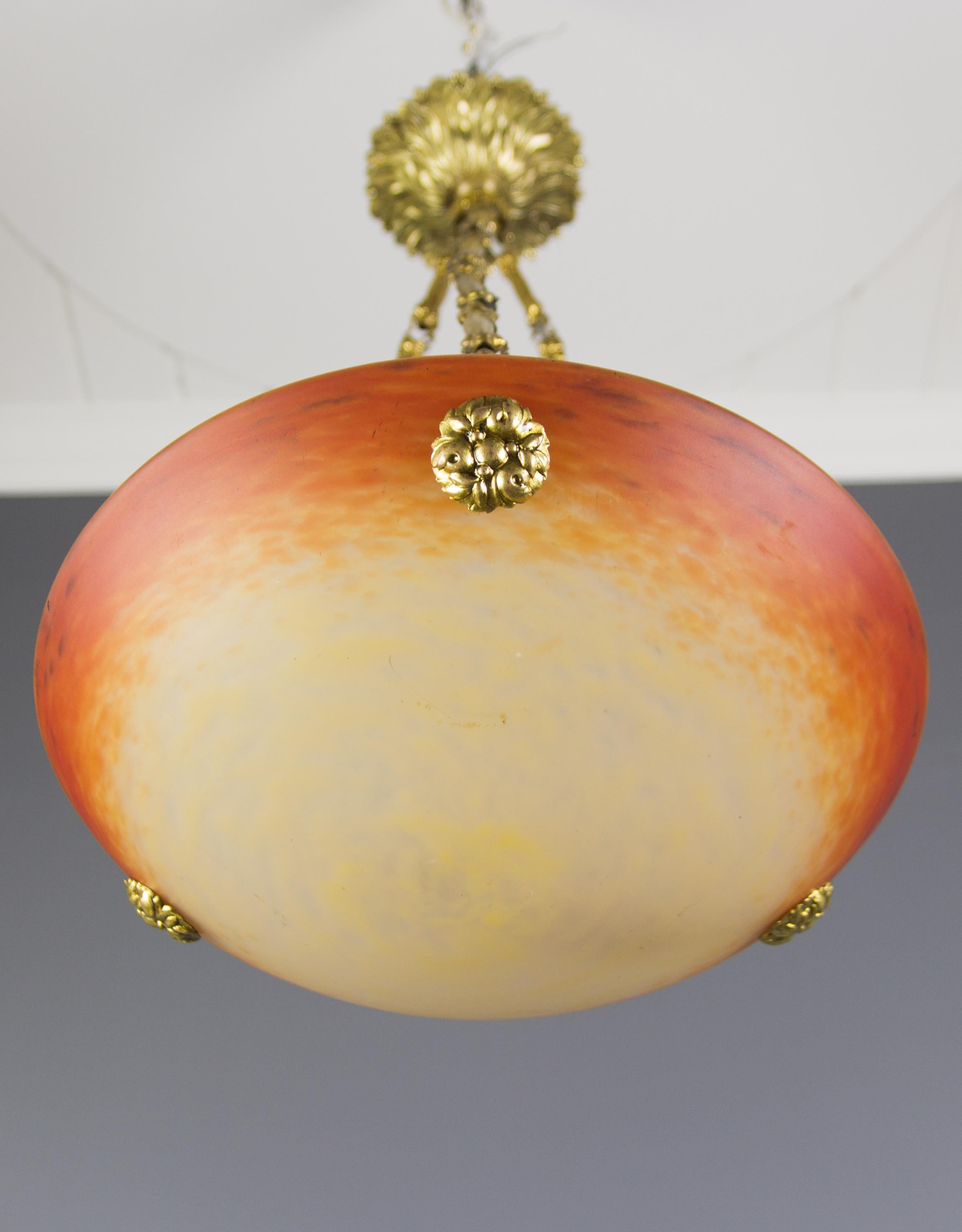 Art Nouveau Pate de Verre Glass Bowl Chandelier by Charles Schneider, 1920s 2