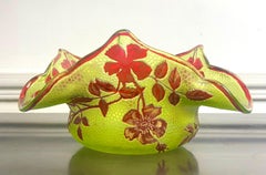 French Art Nouveau Crystal Cup green and red flowers - 19th - France