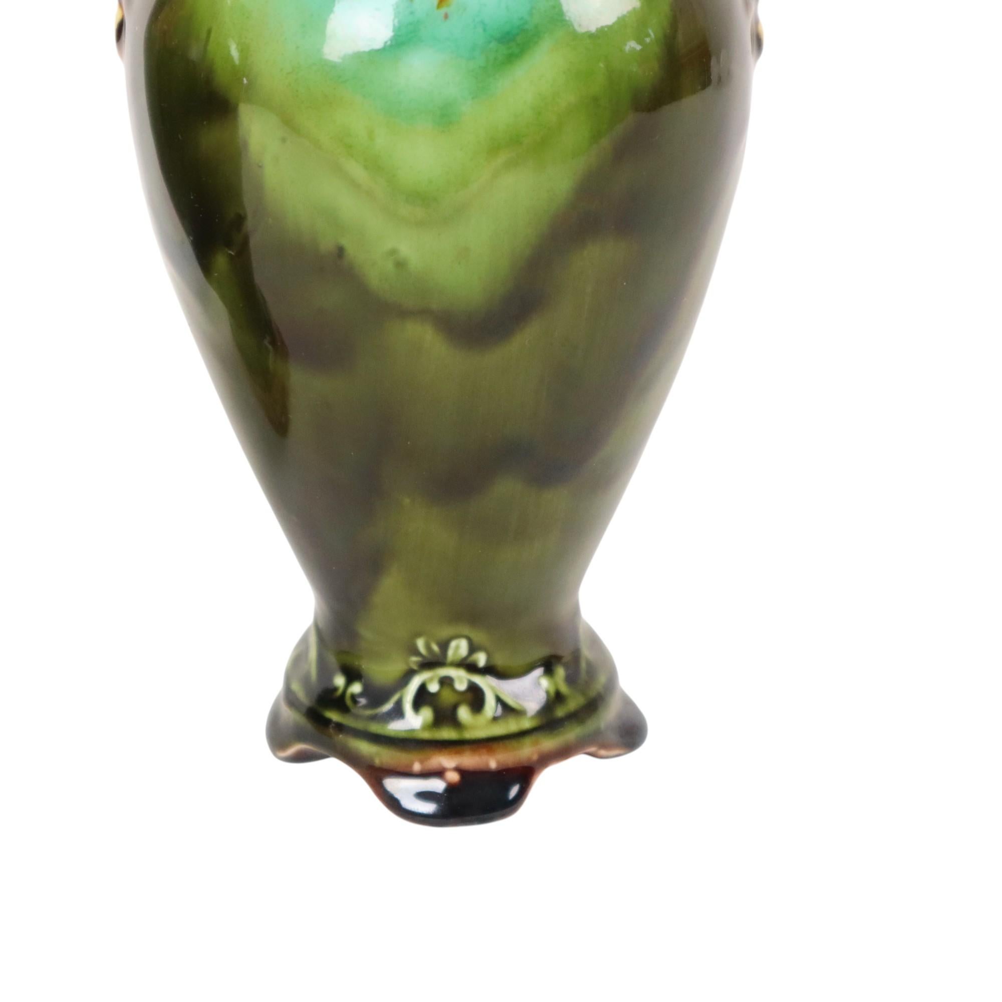 French Art Nouveau Barbotine Majolica Vases Antique Earthenware 19cm For Sale 4
