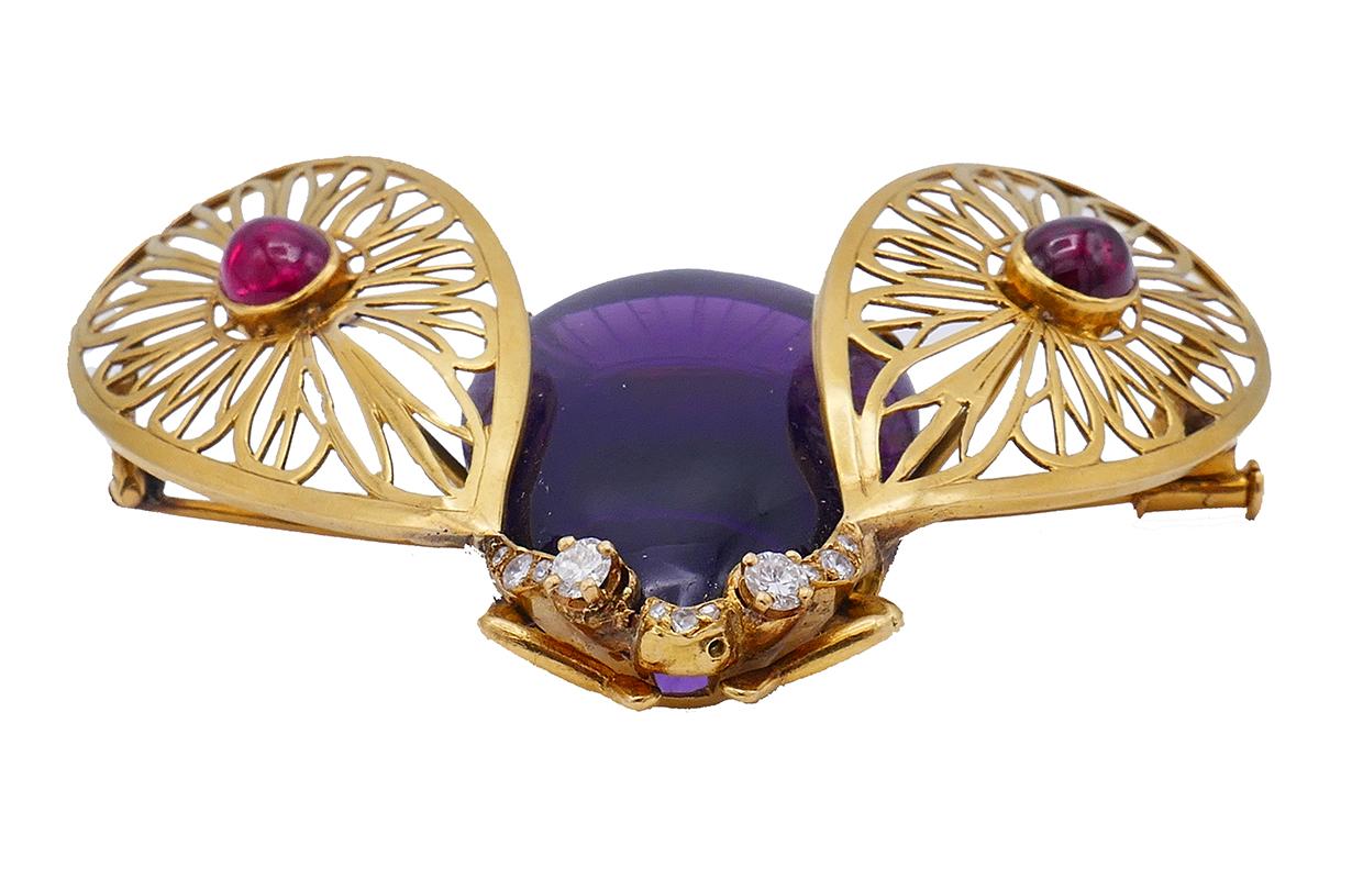 Französisch Art Nouveau Biene Pin Brosche Clip 18k Gold Insekt Estate Jewelry im Zustand „Gut“ im Angebot in Beverly Hills, CA