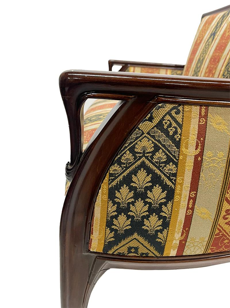 Fabric French Art Nouveau bench, sofa by Louis Majorelle, 1900-1910 For Sale
