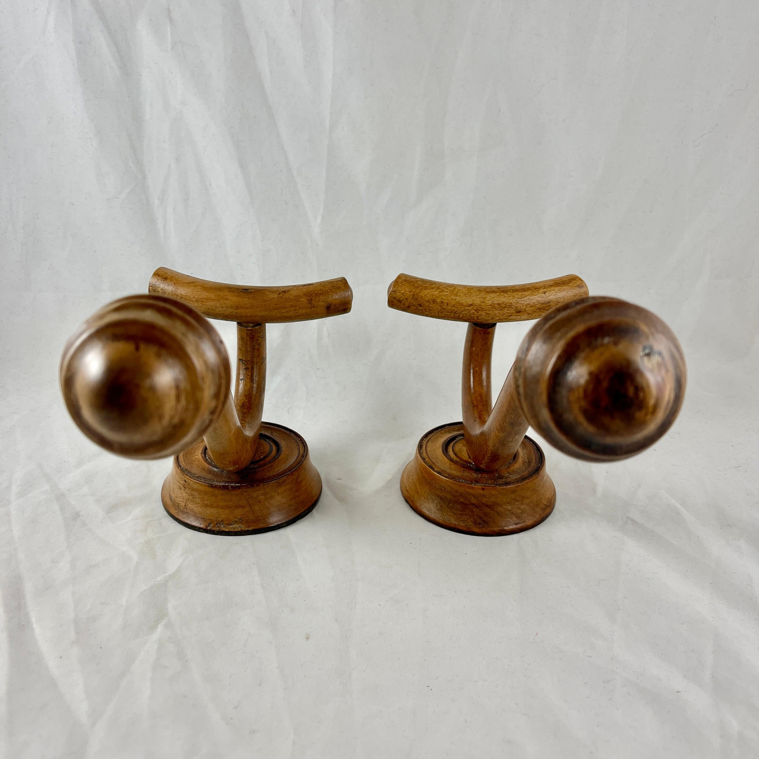 Hand-Crafted French Art Nouveau Bentwood Coat & Hat Hooks, a Pair For Sale