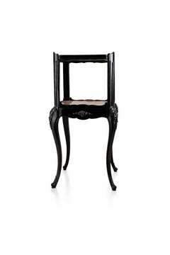 French Art Nouveau Black Lacquer Liberty Stand Table Marble Top, 20th Century