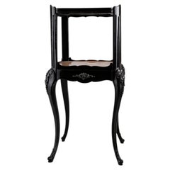 French Art Nouveau Black Lacquer Liberty Stand Table Marble Top, 20th Century