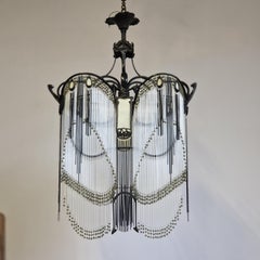 French Art Nouveau Black Oxydation Bronze Guimard Chandelier