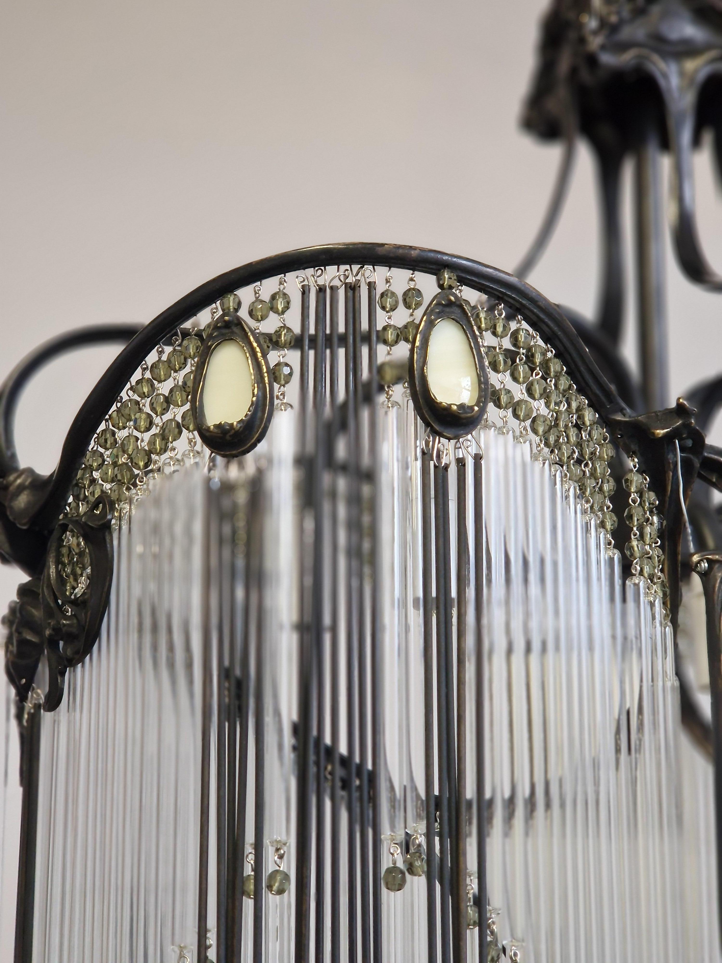 Bronzo Lampadario francese Art Nouveau in bronzo ossidato nero Guimard in vendita