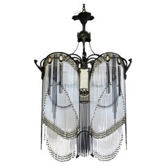 French Art Nouveau Black Oxydation Bronze Guimard Chandelier