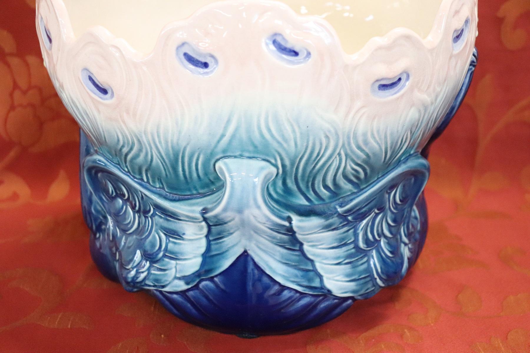 Hand-Painted French Art Nouveau Blue Ceramic Cachepot Vase by Hector Guimard for Sevres, 1907