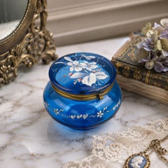 French Art Nouveau Blue Glass Jewelry Box Attributed to Legras