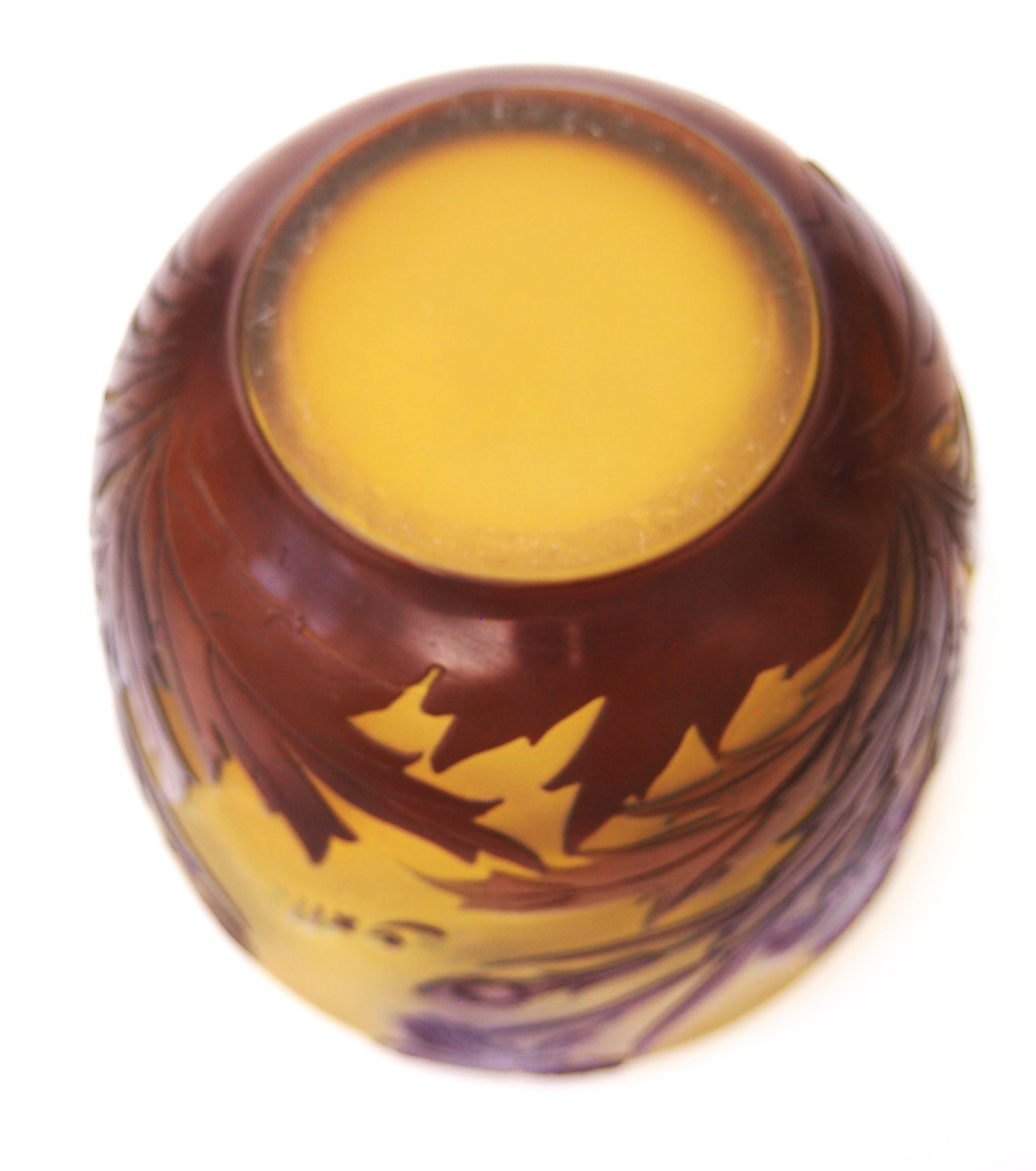 French Art Nouveau Blue On Yellow Signed Emile Gallé Iris Cameo Glass Vase c1920 3