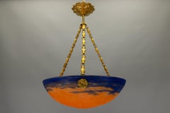 Französischer Jugendstil-Anhänger aus blau-orangem gesprenkeltem Glas von G.V. Croismare, 1920er Jahre