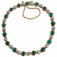 French Art Nouveau Bracelet with Emeralds and Diamonds, 17 Diamonds...