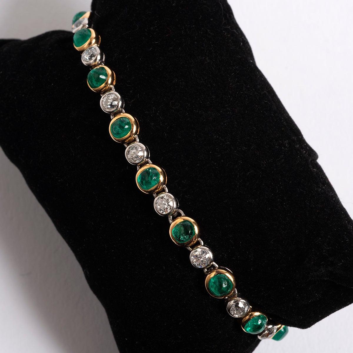 French Art Nouveau Bracelet with Emeralds and Diamonds, 17 Diamonds... In Excellent Condition In Canterbury, GB