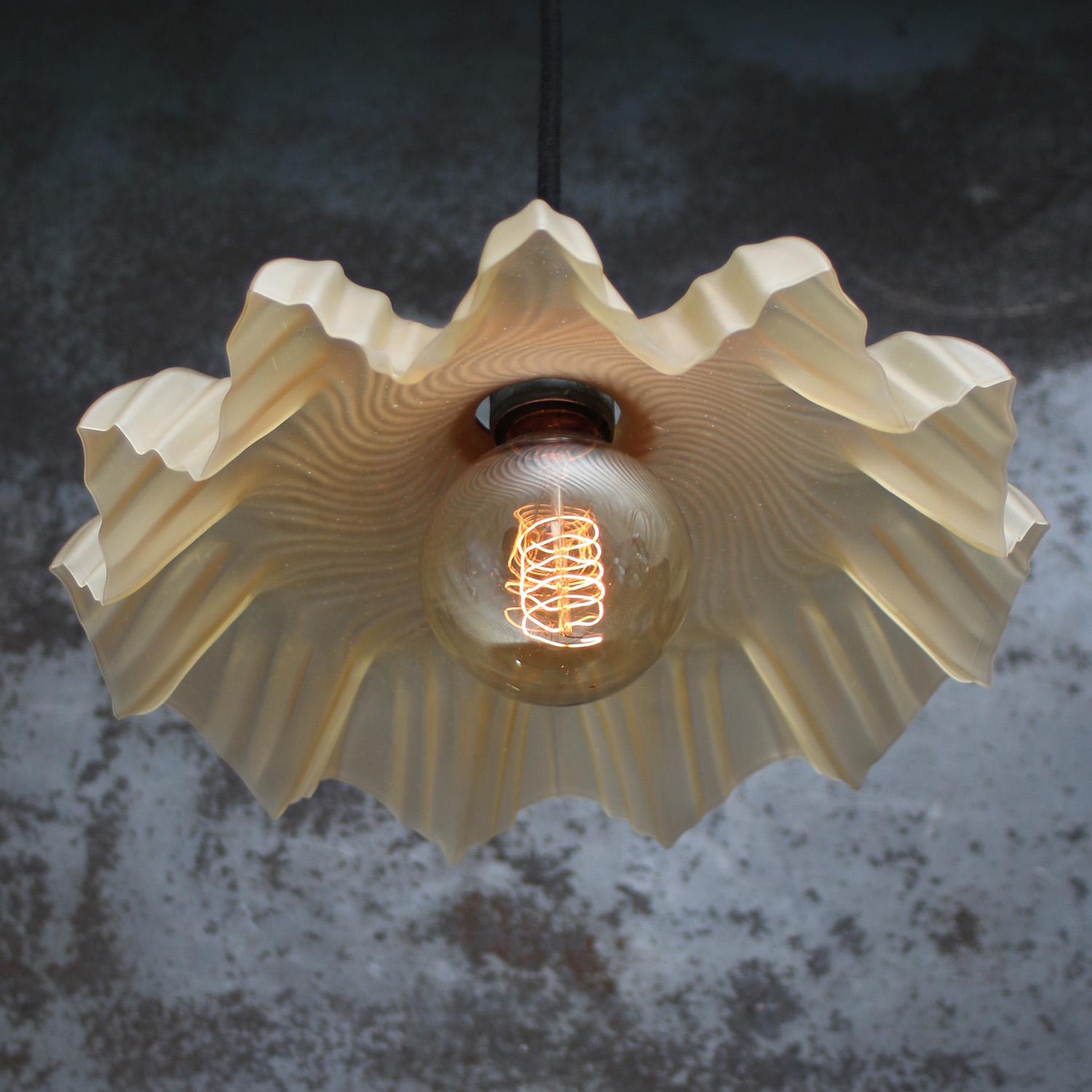 20th Century French Art Nouveau Brass Amber Satin Glass Pendant Light 1920s For Sale