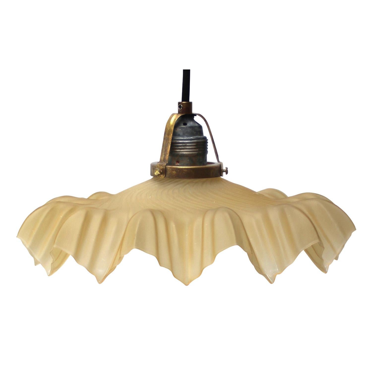 French Art Nouveau Brass Amber Satin Glass Pendant Light 1920s For Sale 1