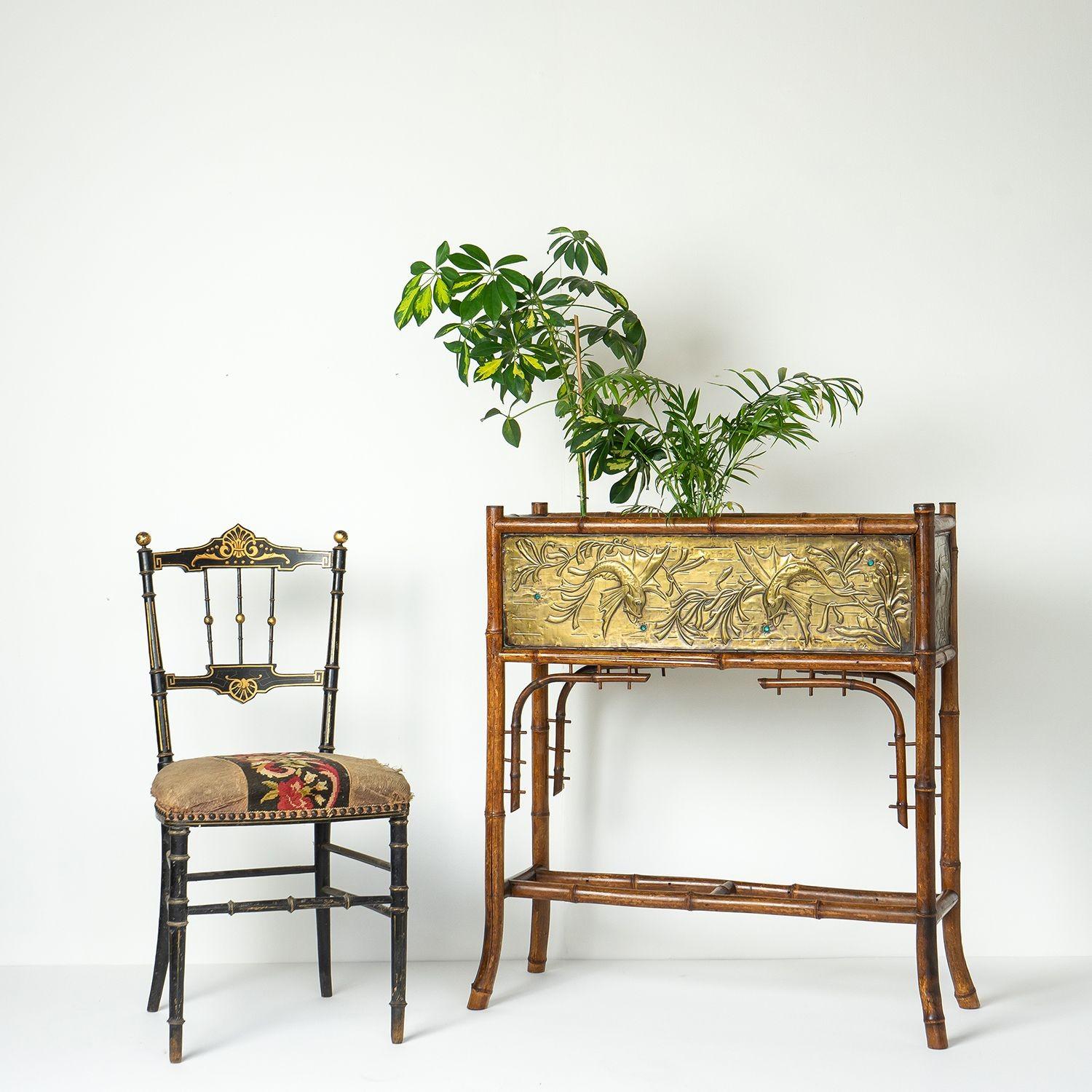 Antique French Aesthetic Movement Brass and Bamboo Jardiniere on Stand 10