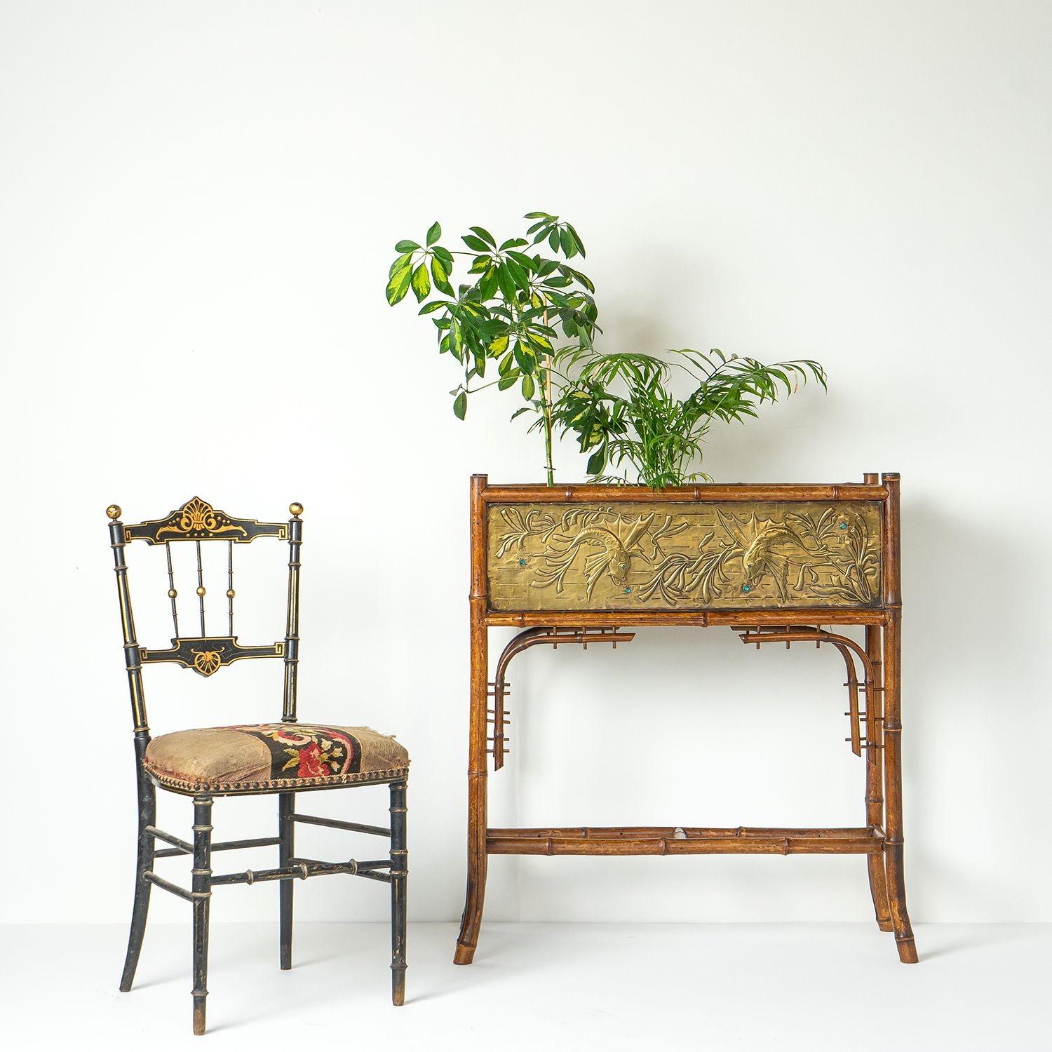 Antique French Aesthetic Movement Brass and Bamboo Jardiniere on Stand 11