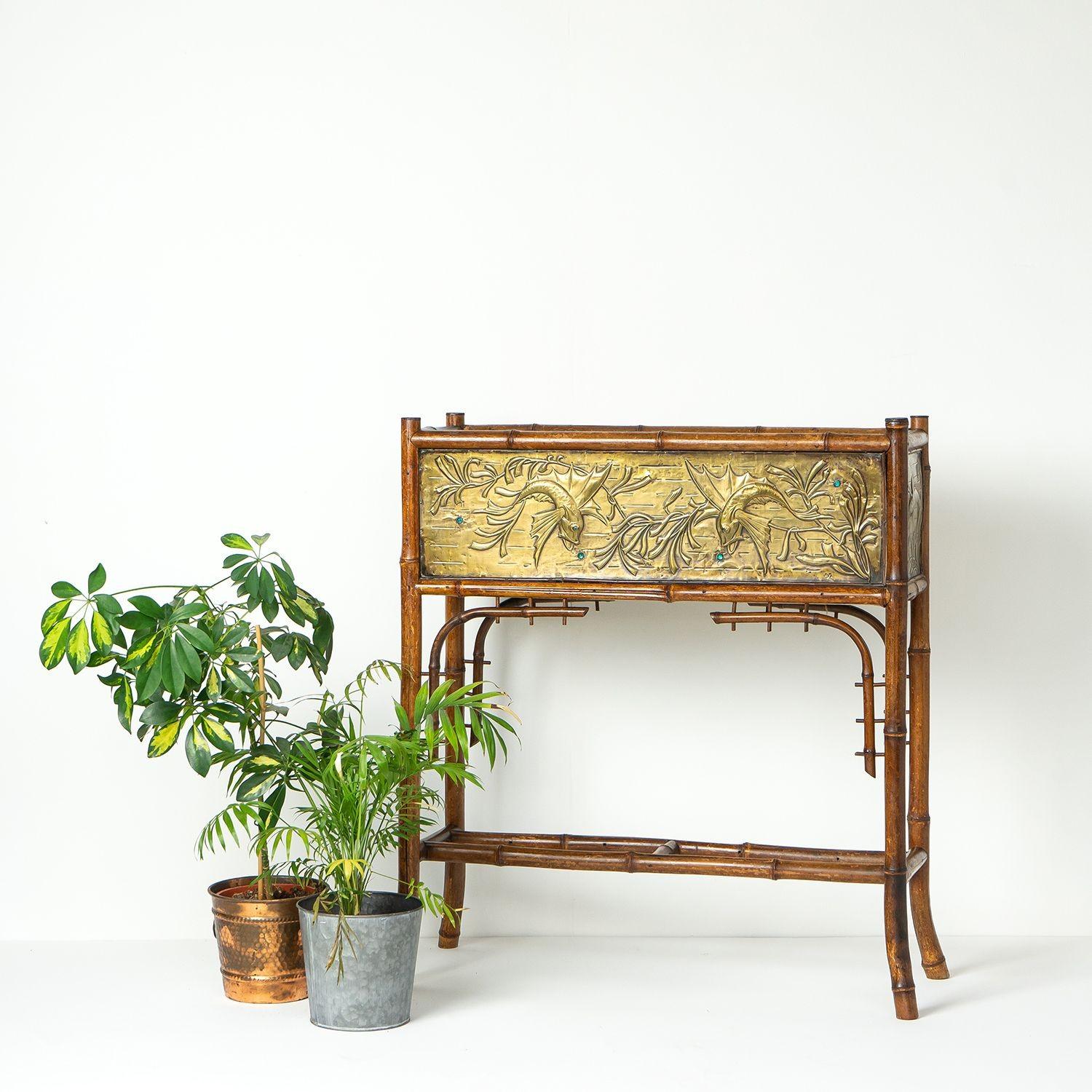Antique French Aesthetic Movement Brass and Bamboo Jardiniere on Stand 12