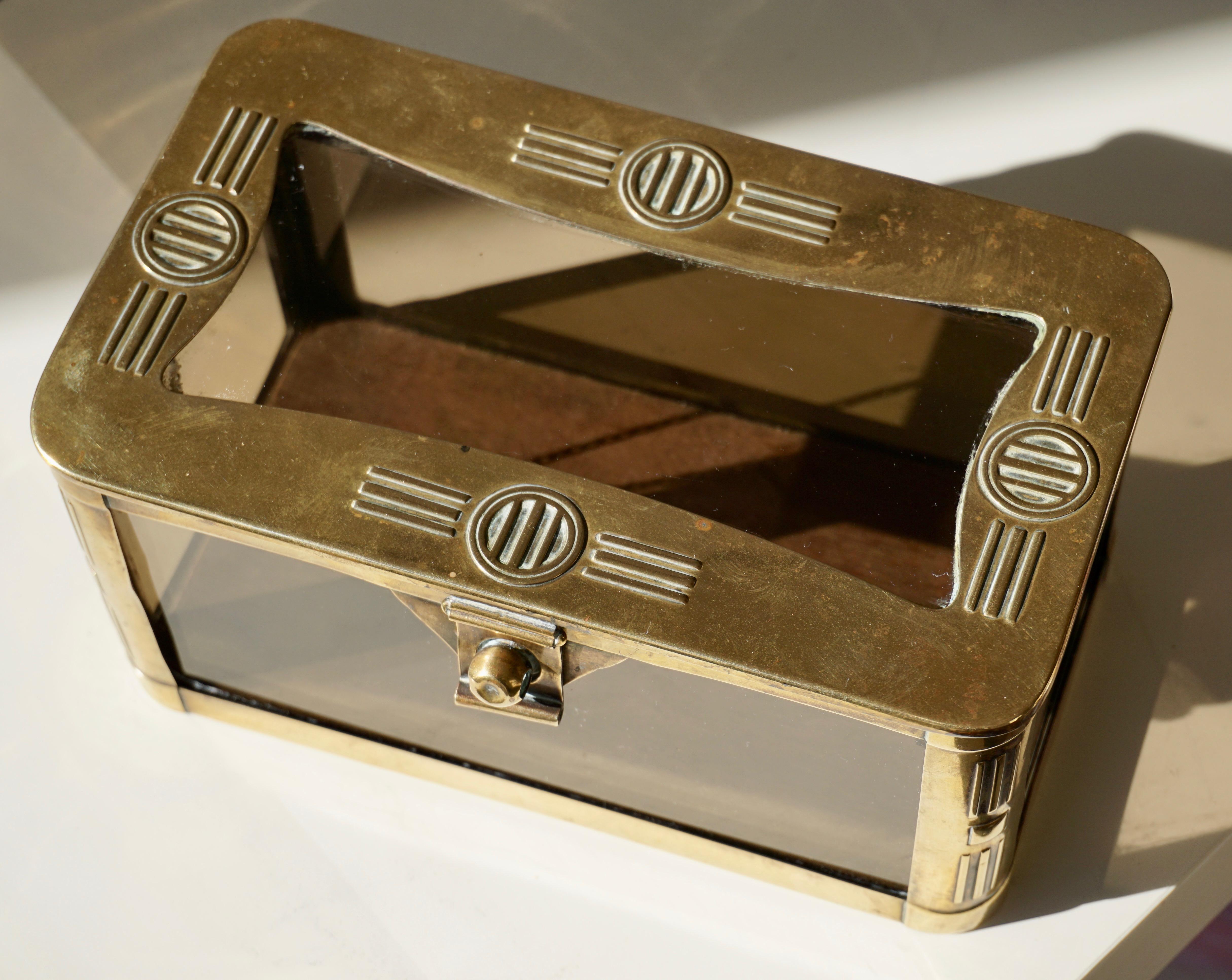 French Art Nouveau Brass and Glass Jewelry Box, circa 1900 1