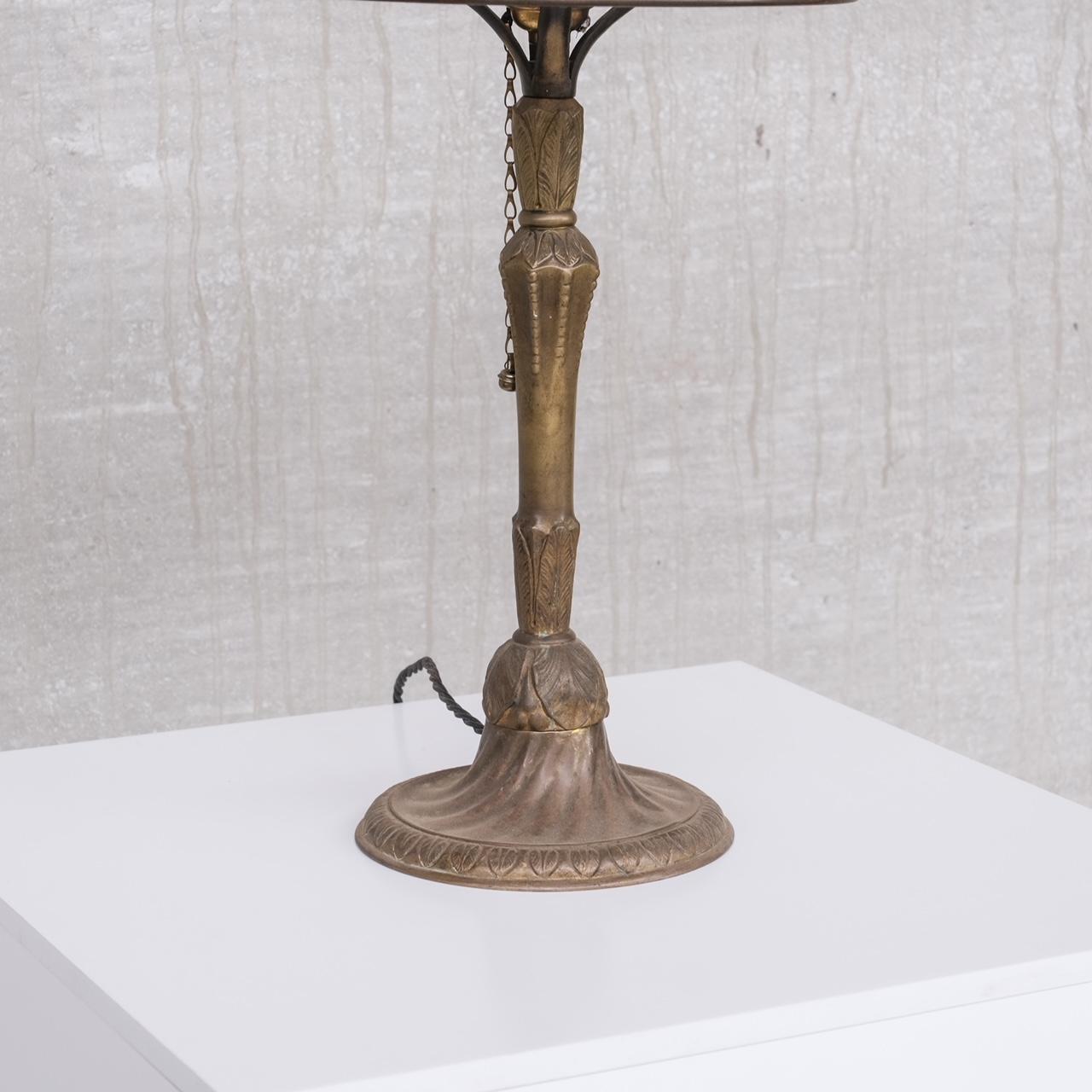 20th Century French Art Nouveau Brass and Glass Table Lamp For Sale