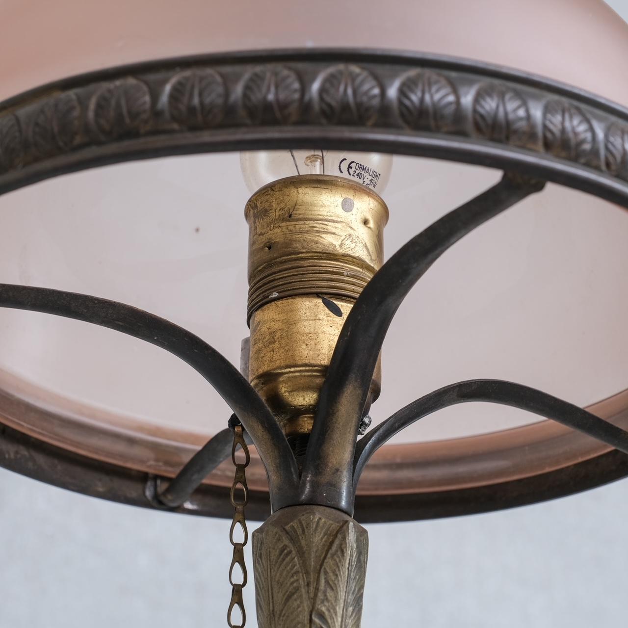 French Art Nouveau Brass and Glass Table Lamp For Sale 3