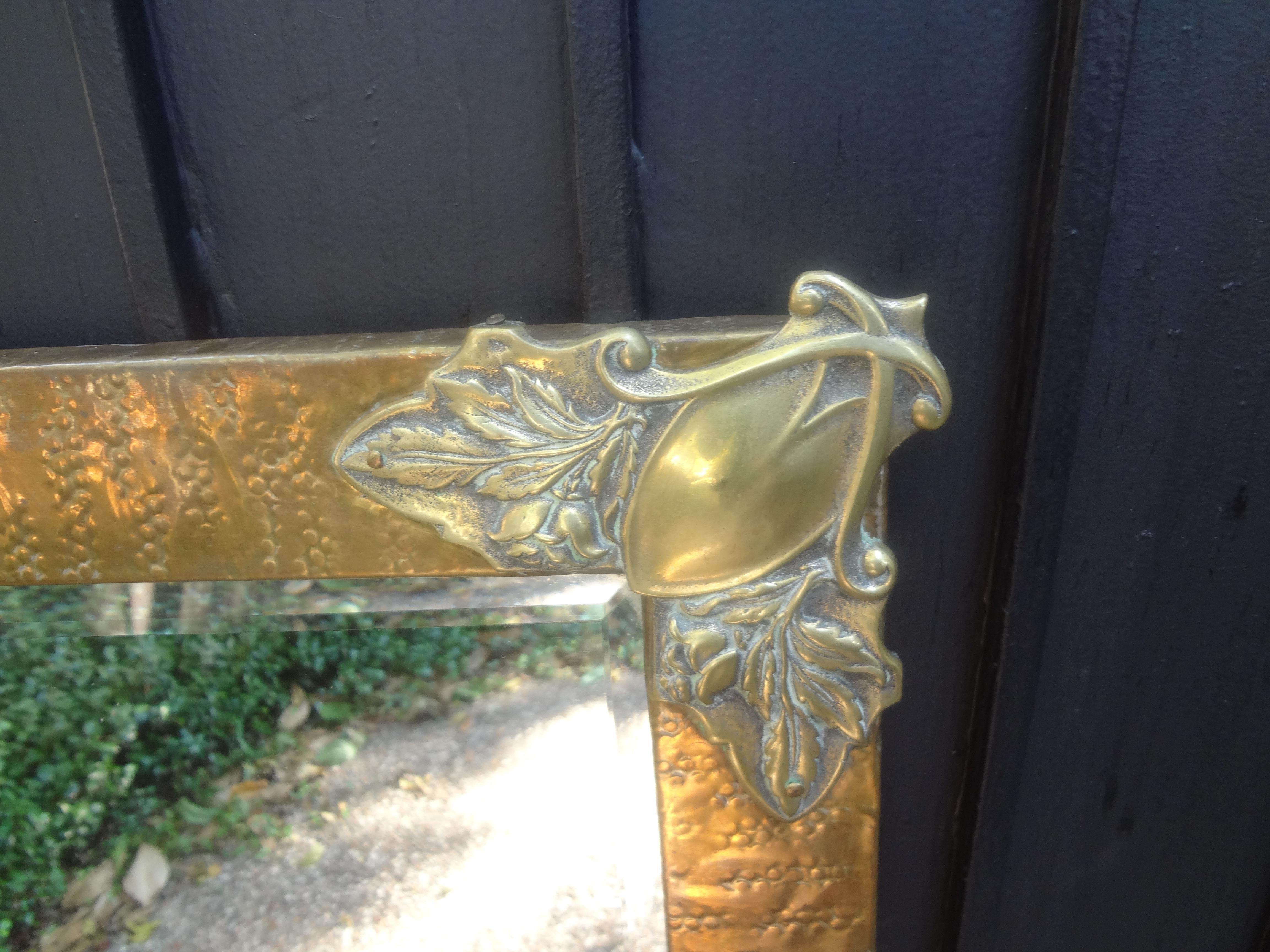 French Art Nouveau Brass Beveled Mirror In Good Condition For Sale In Houston, TX