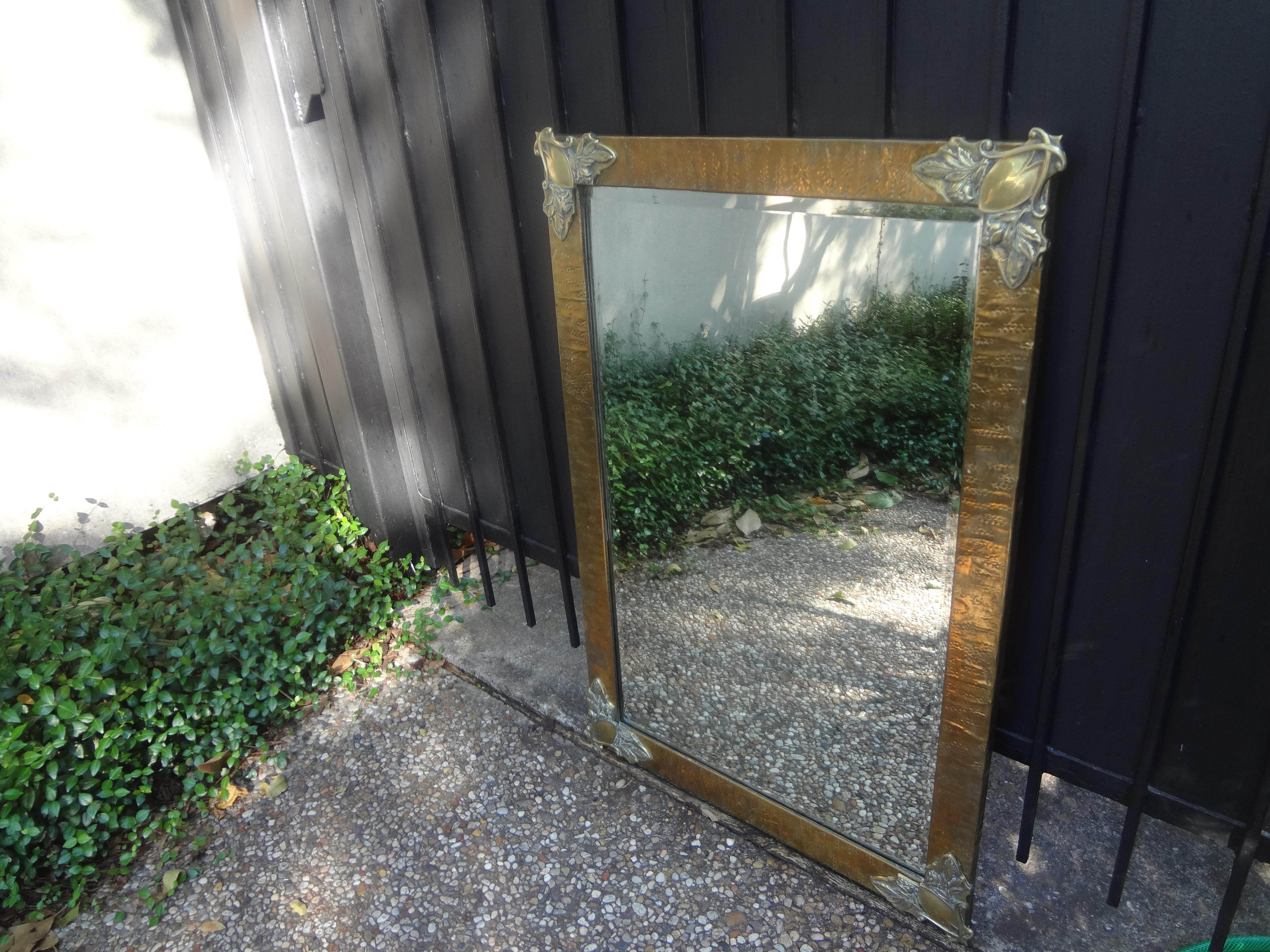 French Art Nouveau Brass Beveled Mirror For Sale 1