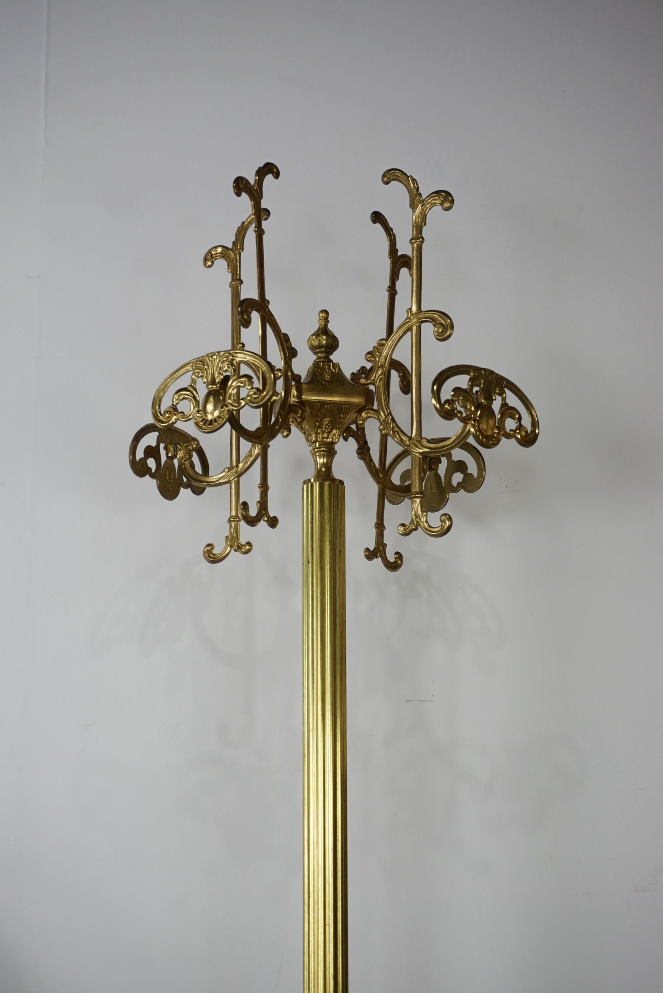 Amazing French Art Nouveau brass coat rack.