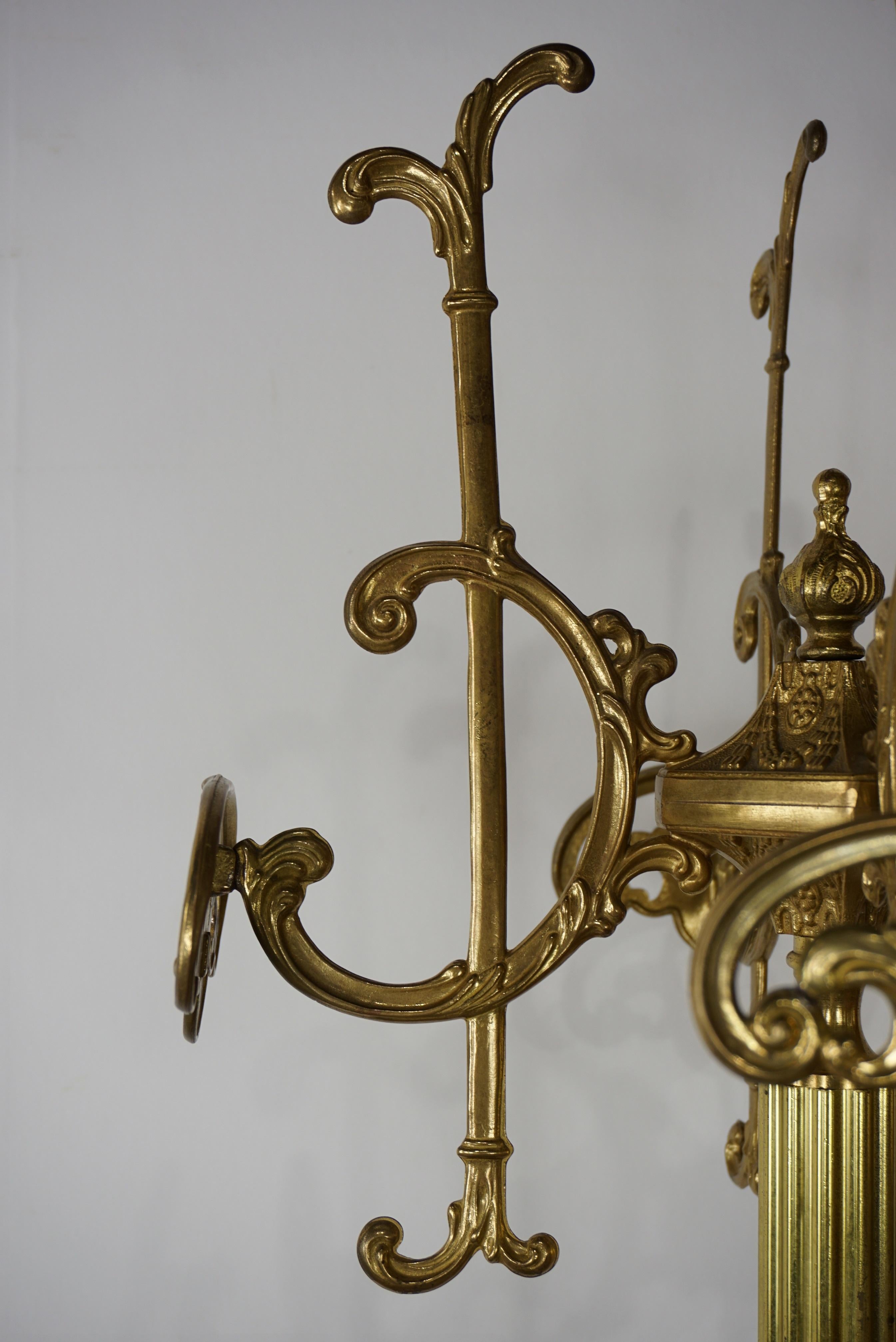 20th Century French Art Nouveau Brass Coat Rack
