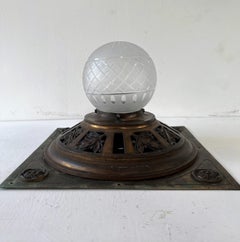 French Art Nouveau Brass, Copper and Cut Crystal Flush Mount, circa 1920