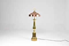 Lampada da tavolo francese Art Nouveau in ottone e rame, anni 1910-20