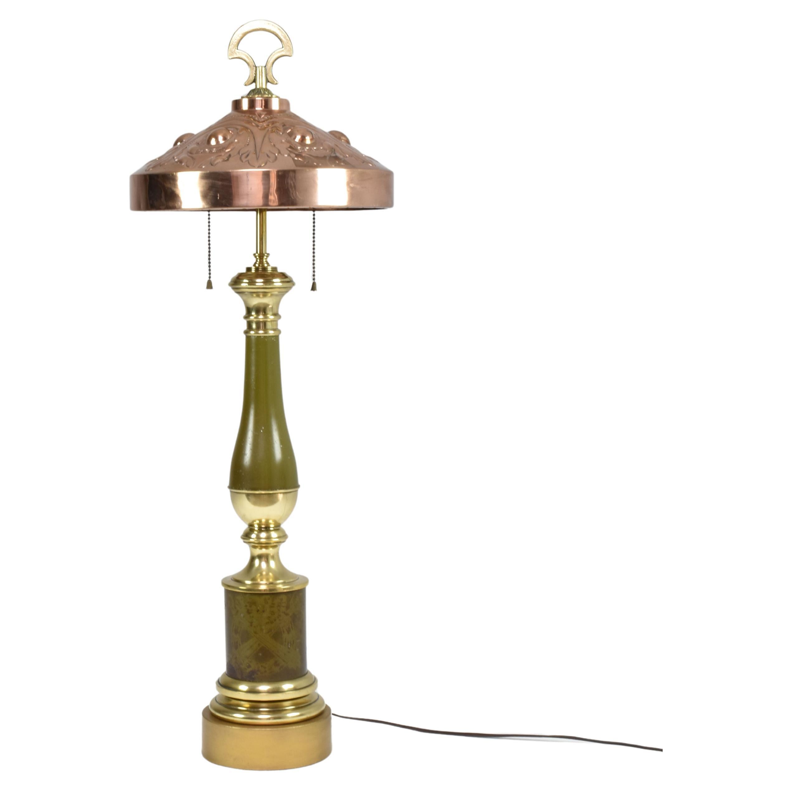French Art Nouveau Brass & Copper Table Lamp, 1910-20s