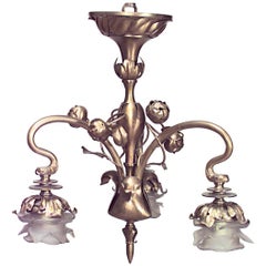 French Art Nouveau Brass Floral Chandelier