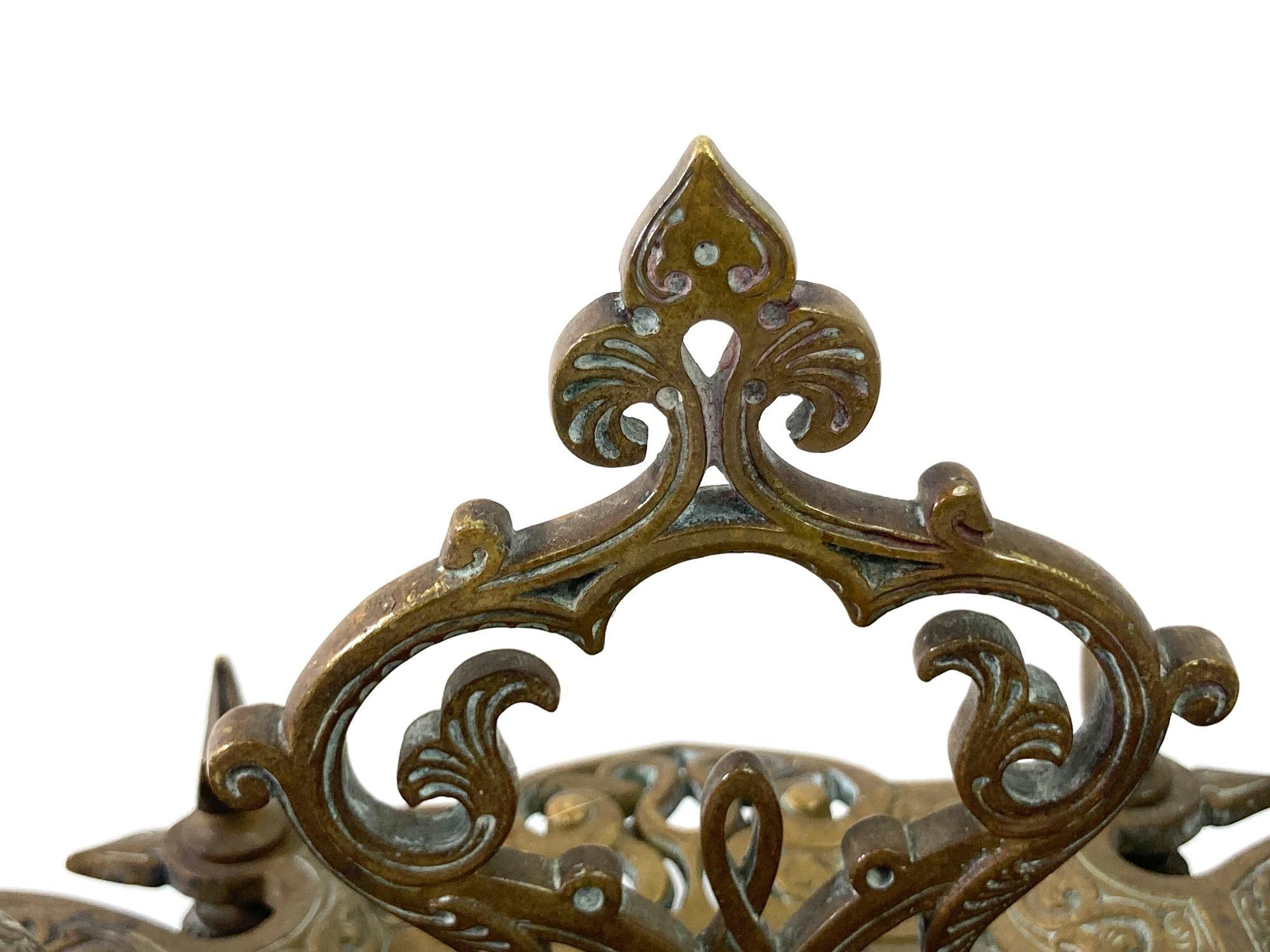 20th Century French Art Nouveau Brass Footed Double Ink Well Filigree Bronze Moorish Style