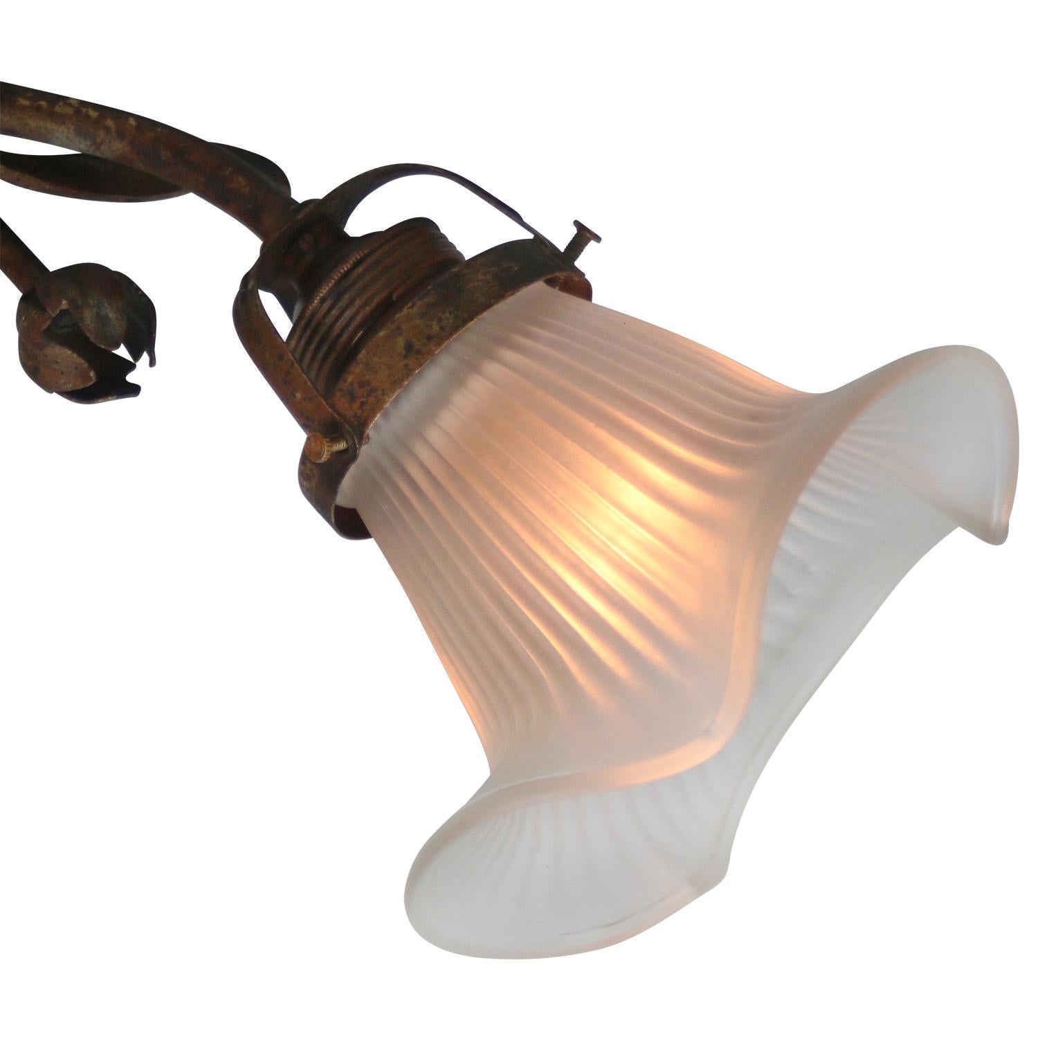 Francese Lampada a sospensione in ottone e vetro smerigliato in stile Art Nouveau francese in vendita