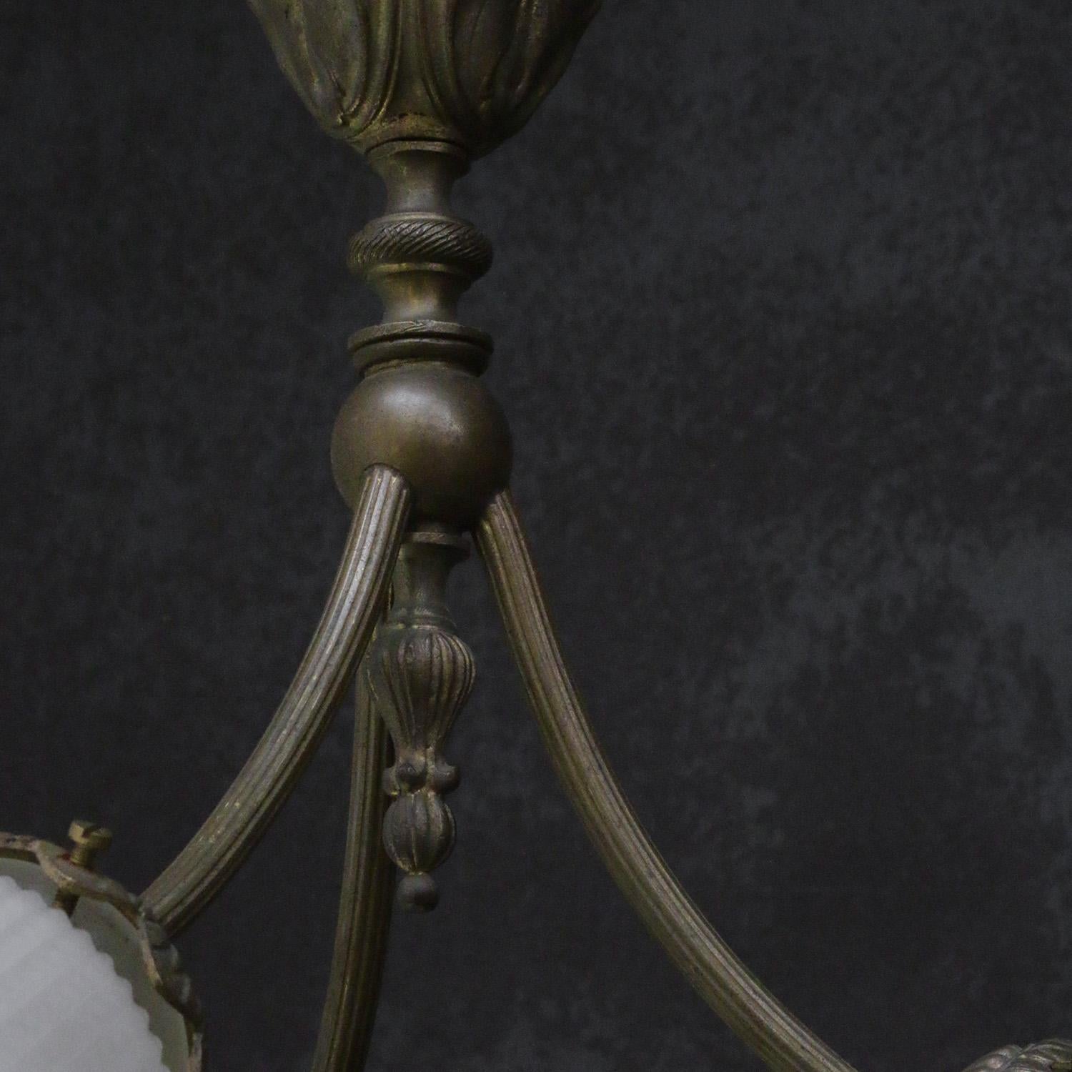 Early 20th Century French Art Nouveau Brass & Frosted Glass Pendant Light