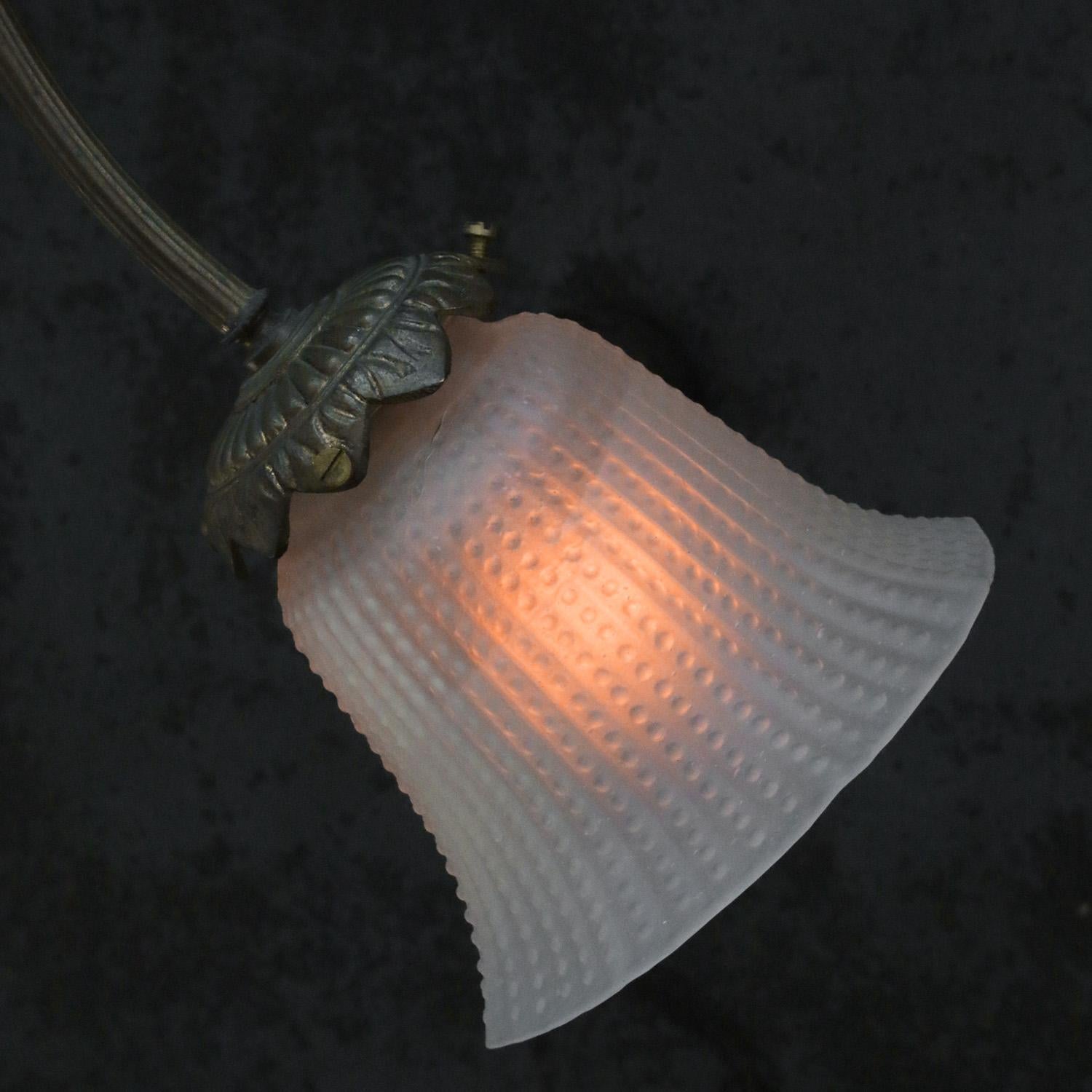 French Art Nouveau Brass & Frosted Glass Pendant Light 1