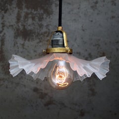 French Art Nouveau Brass Frosted Glass Pendant Lights 1920s