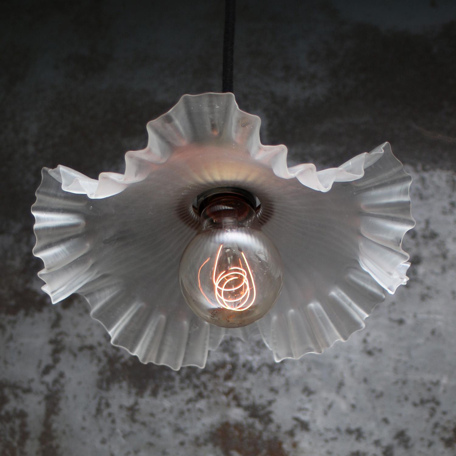 French Art Nouveau Brass Frosted Glass Pendant Lights 1920s For Sale 2