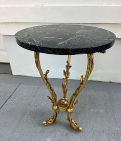 French Art Nouveau Brass Gueridon Marble Top Side Table