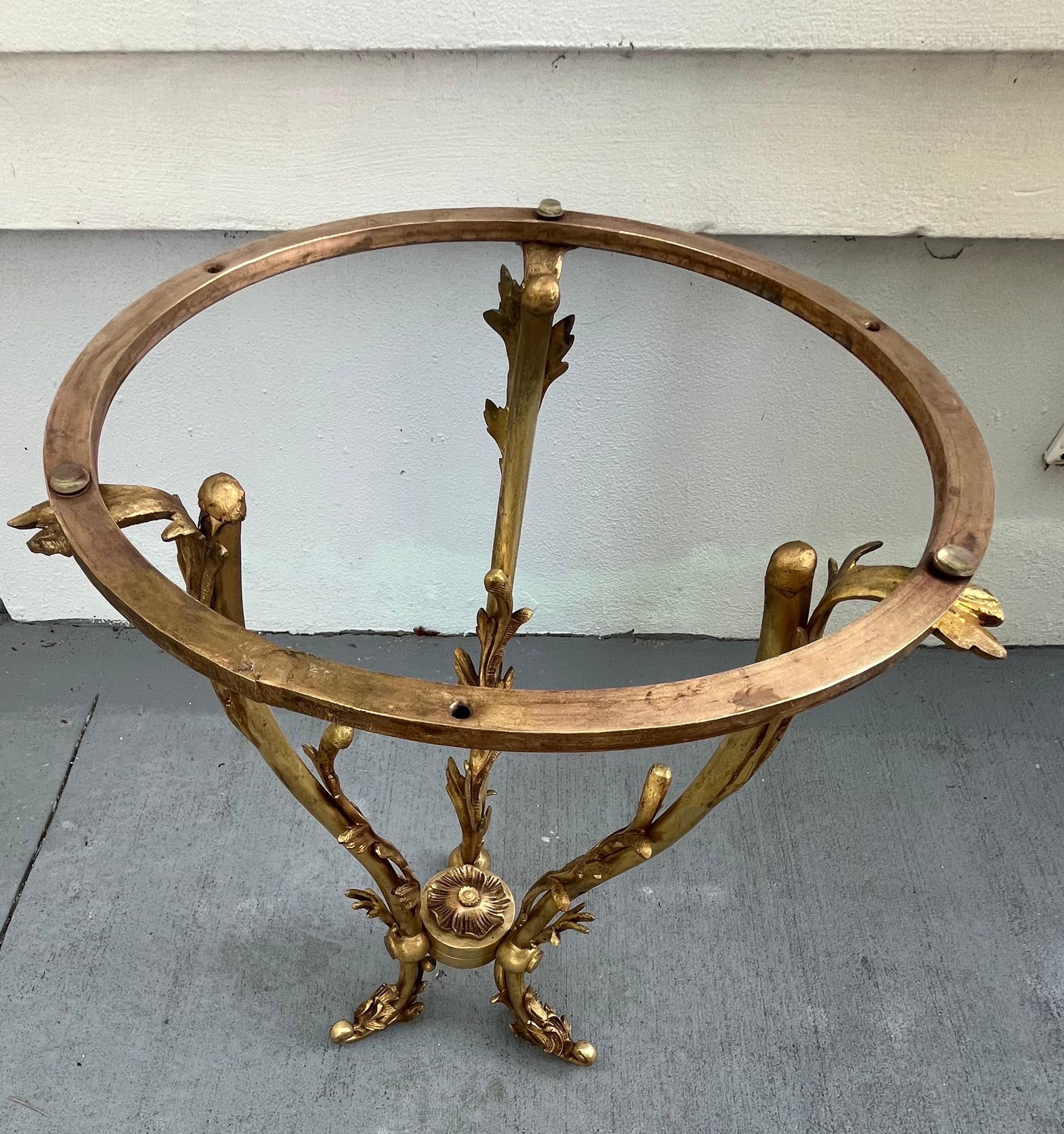 20th Century French Art Nouveau Brass Gueridon Marble Top Side Table For Sale