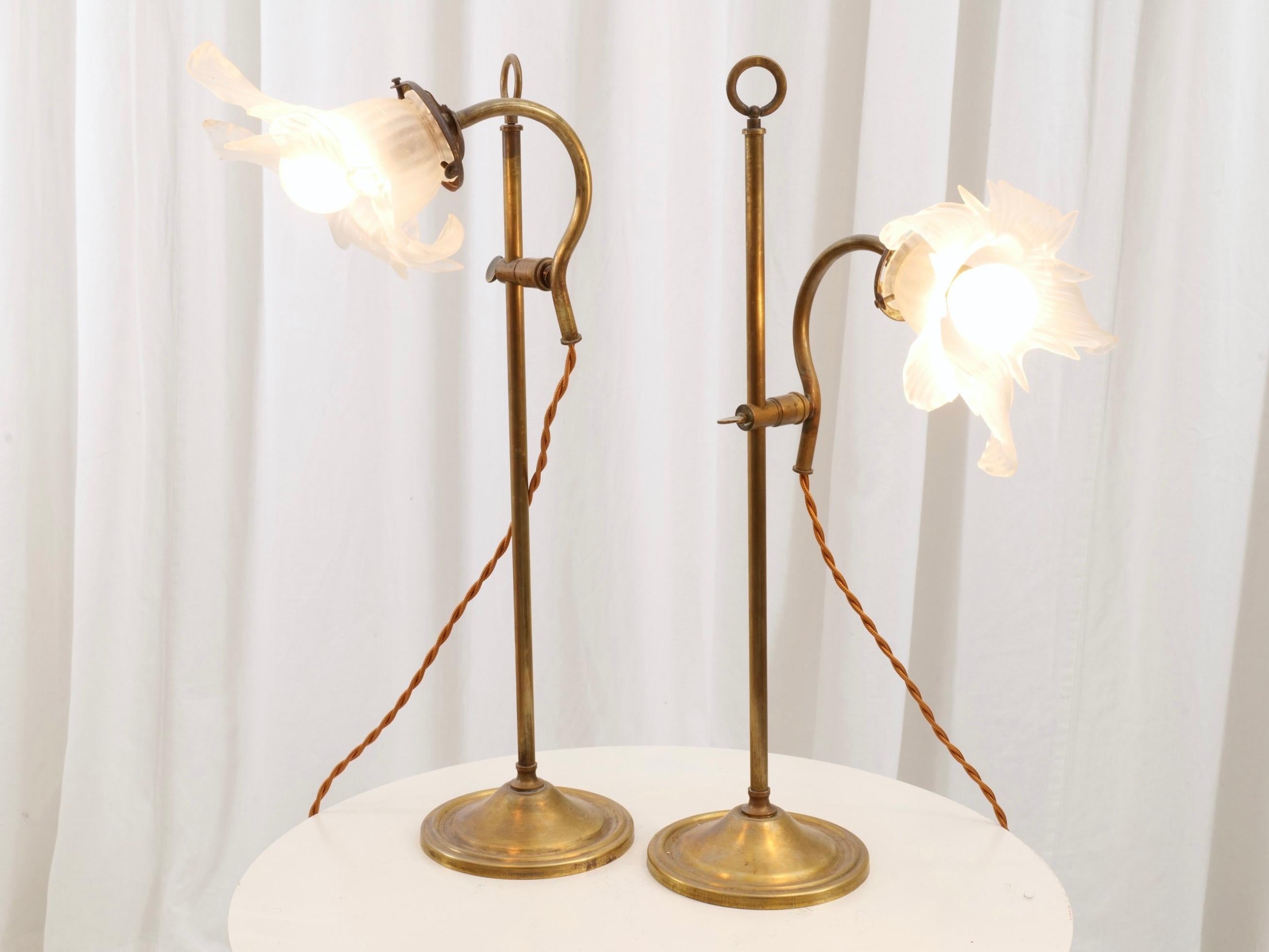 French french art nouveau brass lamps from 1920s