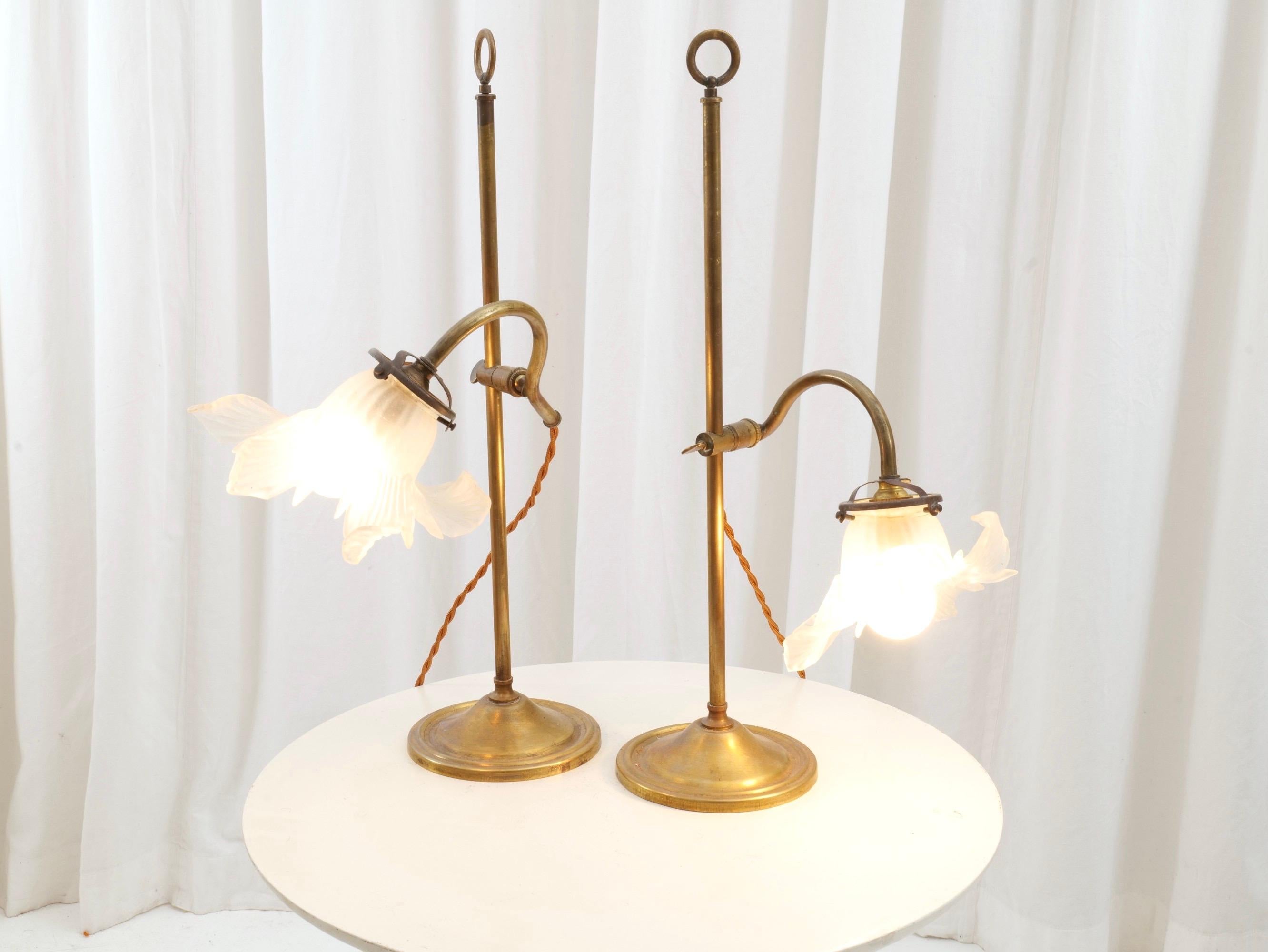 french art nouveau brass lamps from 1920s In Excellent Condition In Saarbrücken, SL